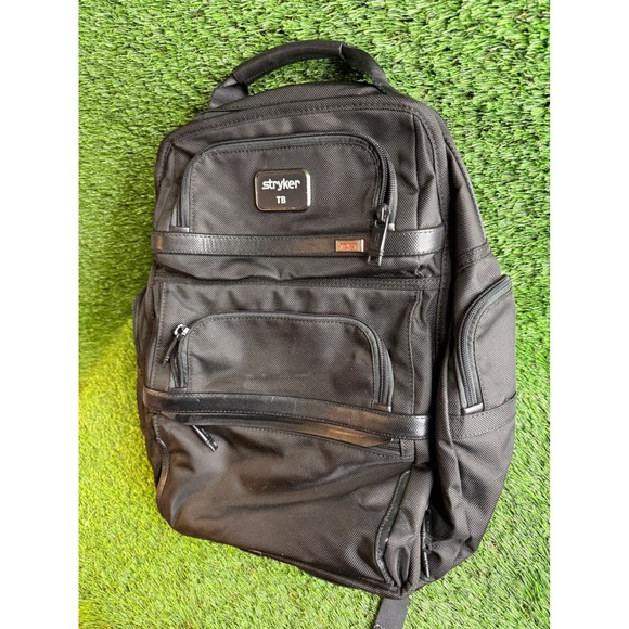tumi alpha lightweight backpack carry bag ballistic nylon black style Tumi Alpha 3 Black Ballistic Nylon Leather Trim Backpack Mens Bag MSRP $695